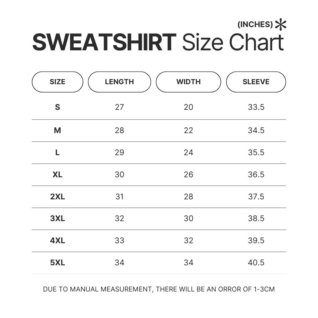 Sweatshirt Size Chart - Satisfactory Merch