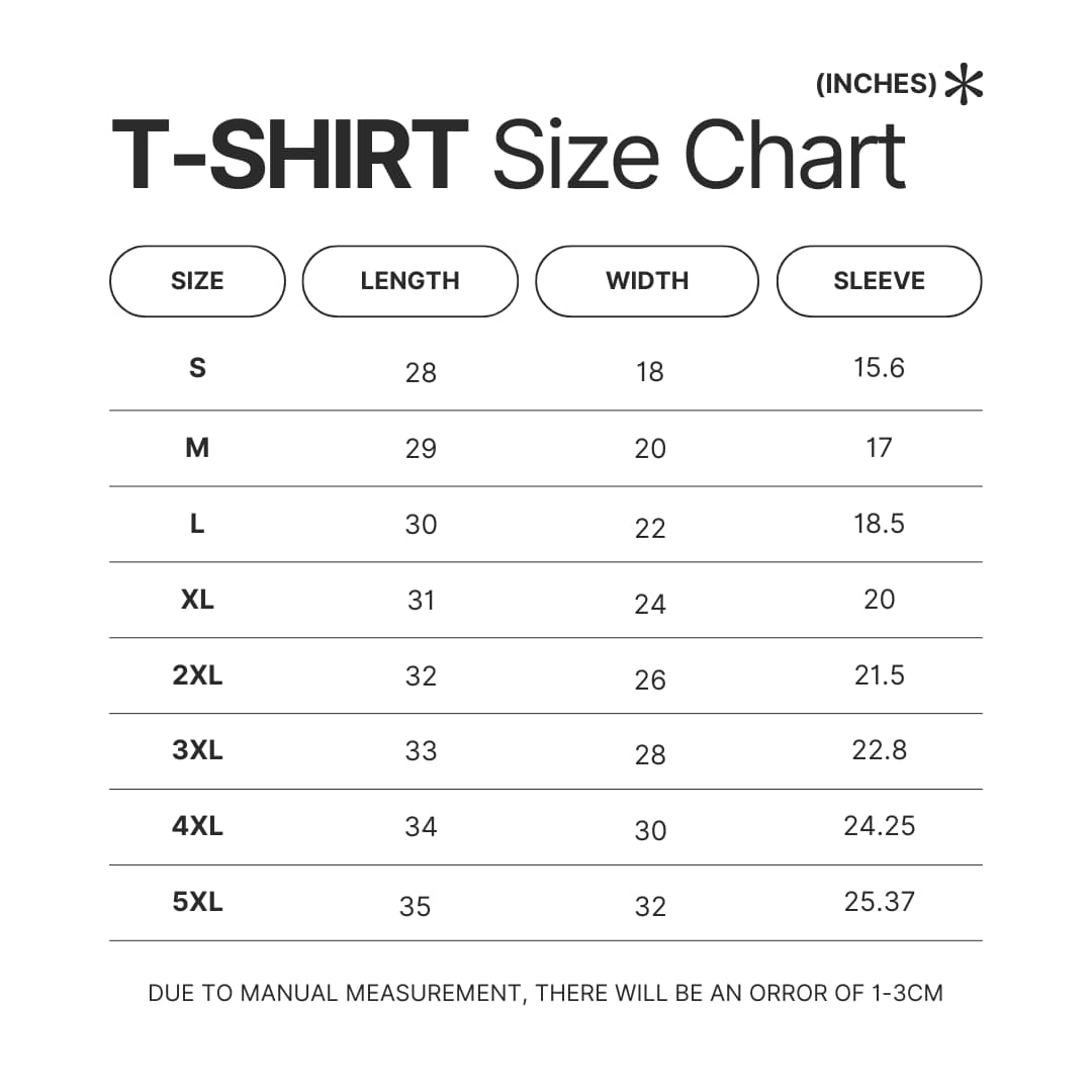T shirt Size Chart - Satisfactory Merch