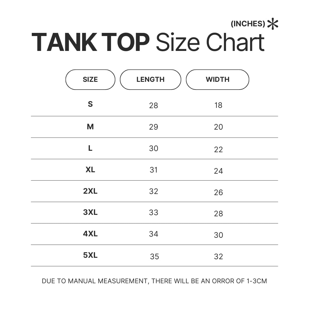 Tank Top Size Chart - Satisfactory Merch