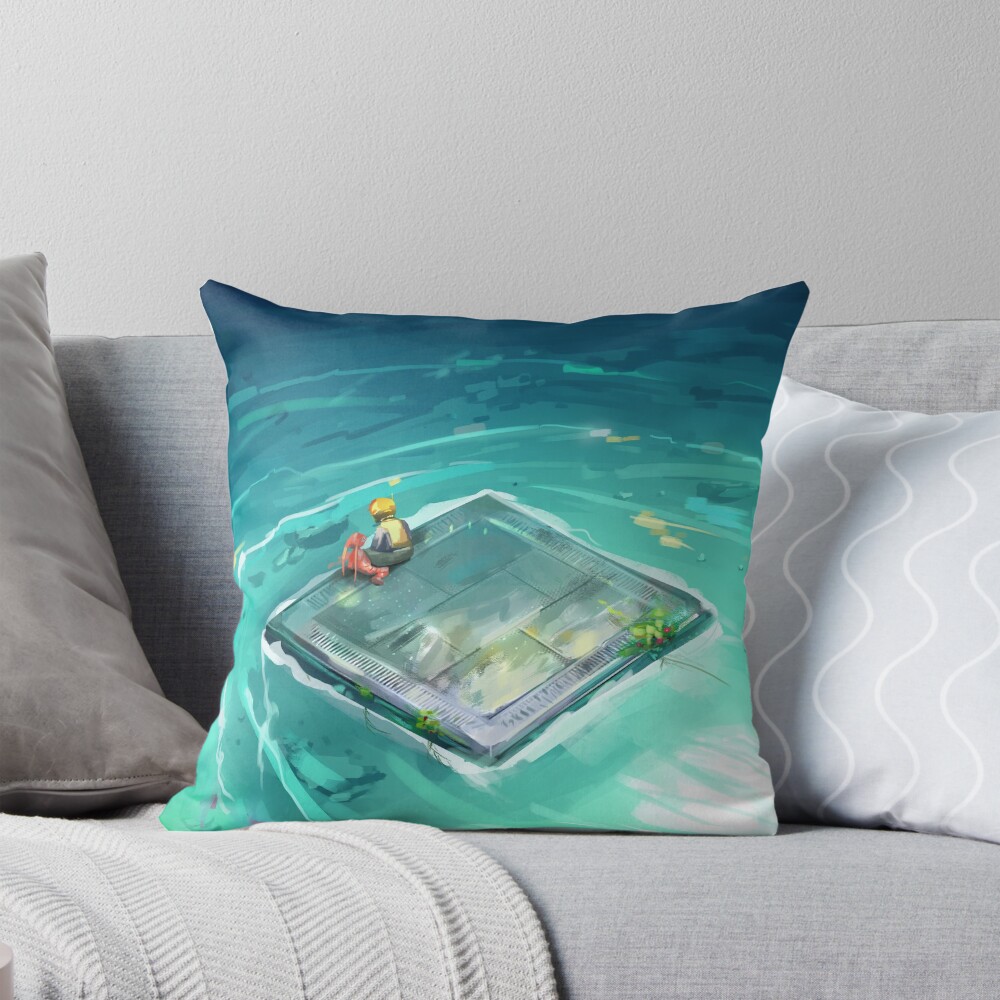 Satisfactory Alien Planet Raft Artwork Throw Pillow